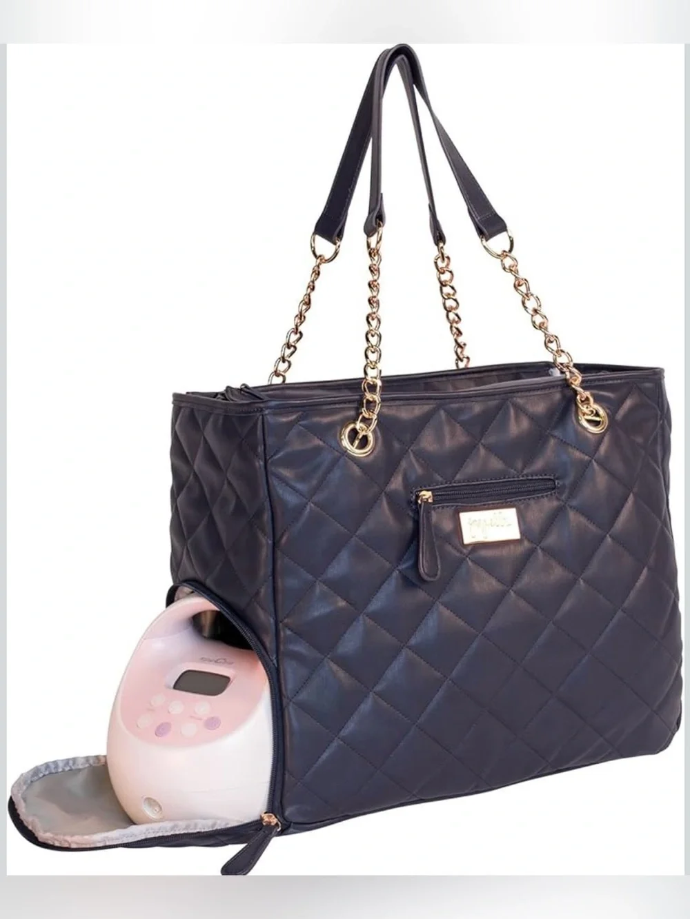 Jay Elle Duchess Quilted Navy Baby Breast Pump Bag w/ Gold Chain | 6-Piece Set